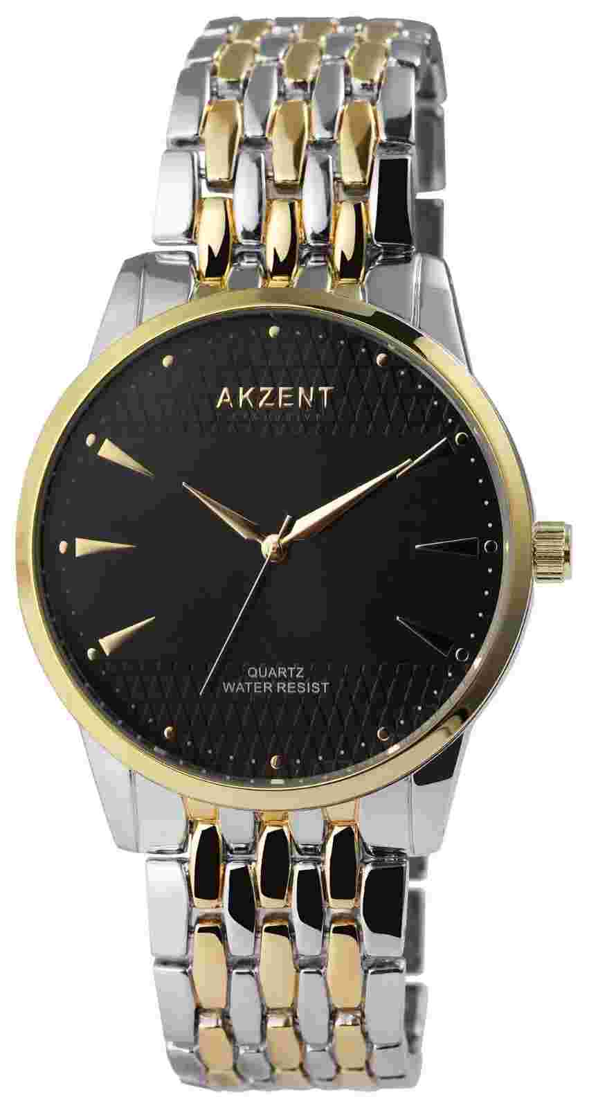 Elegante Akzent Herren Uhr Schwarz Silber Gold Metall Armband Analog Männer
