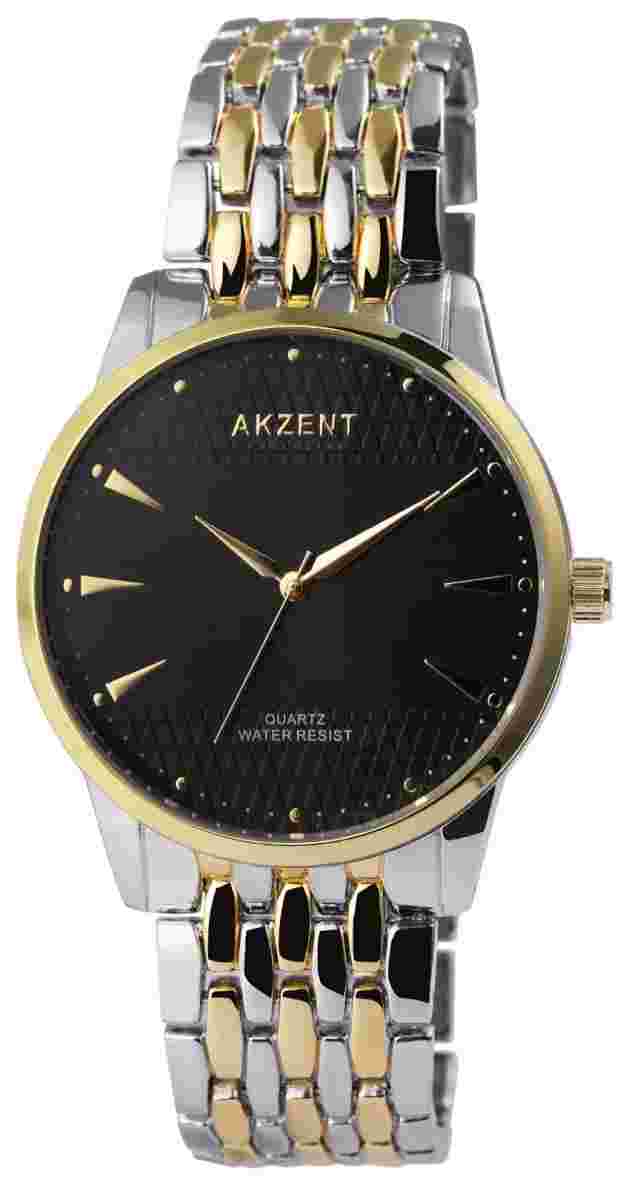 Elegante Akzent Herren Uhr Schwarz Silber Gold Metall Armband Analog Männer