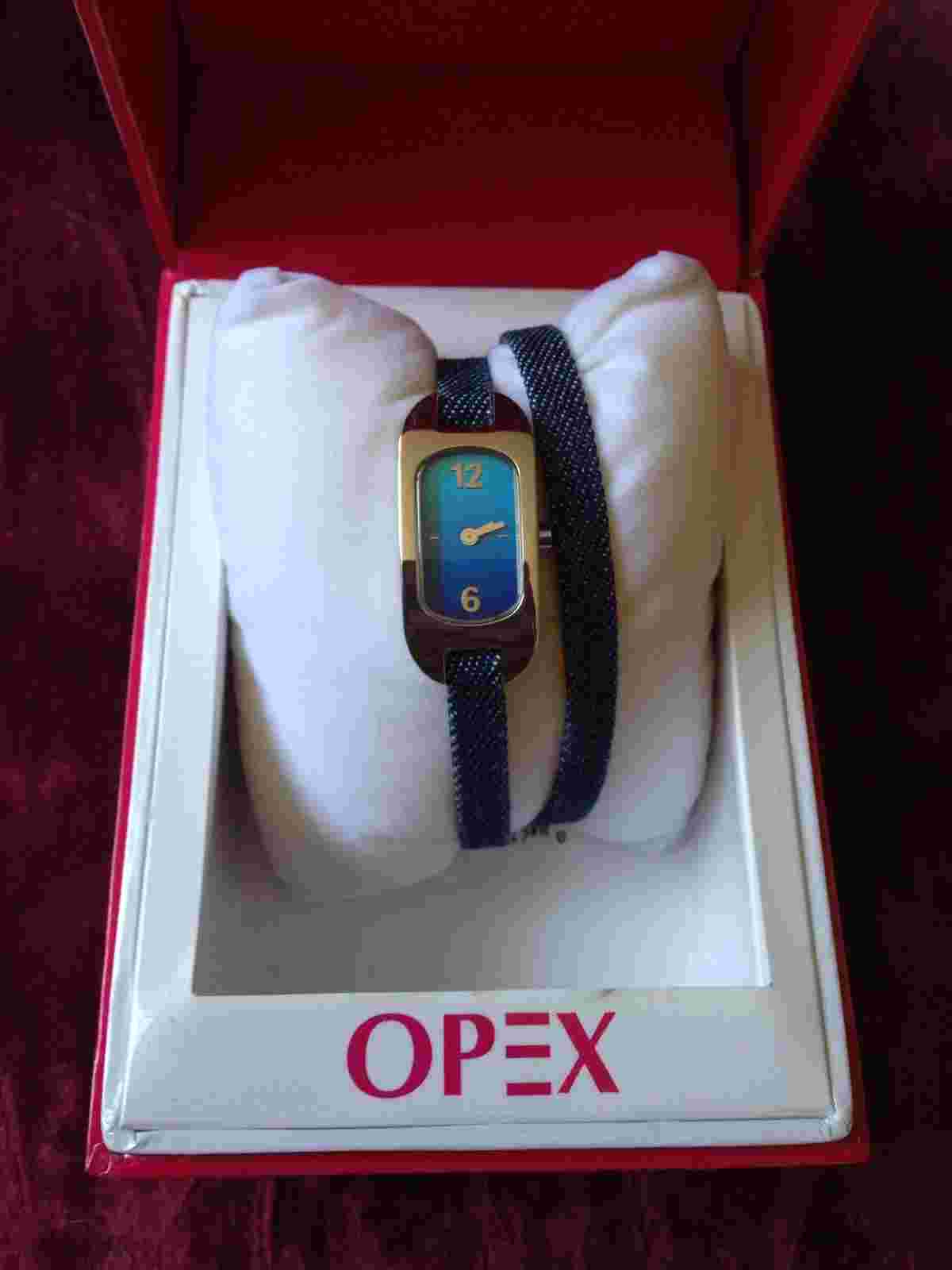 New French Designer OPEX 'Ballerina' Denim Leather Extra Long Strap Watch
