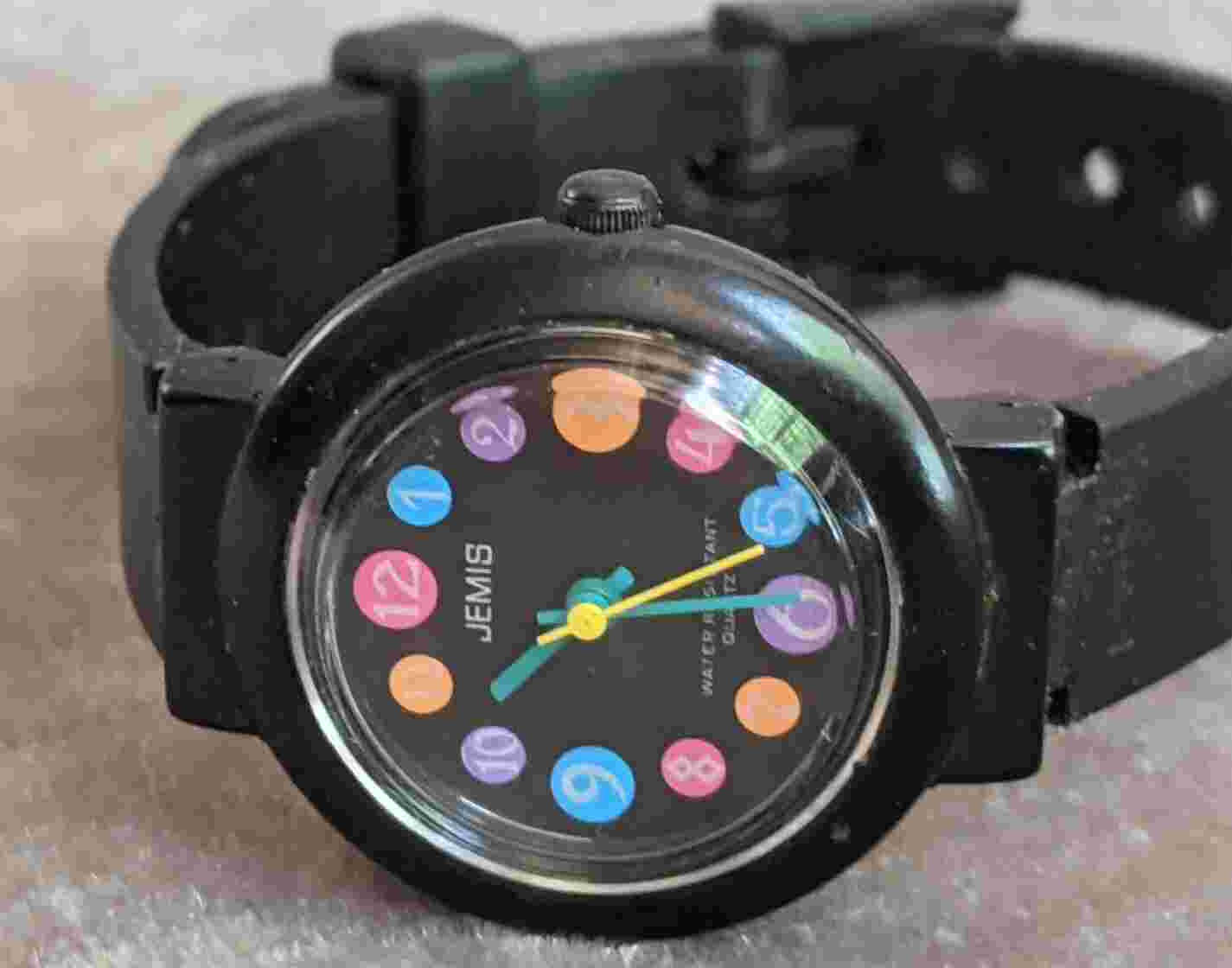 Jemis VP17-6A00 Black Plastic Quartz Watch W/ Colored Numbers