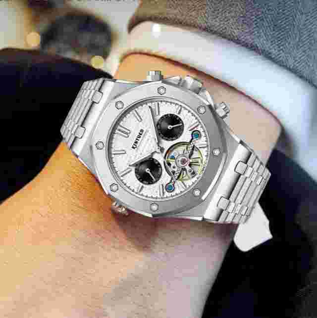 KINYUED Royal Oak Mechanical Automatic Men Tourbillon Waterproof Stainless Watch