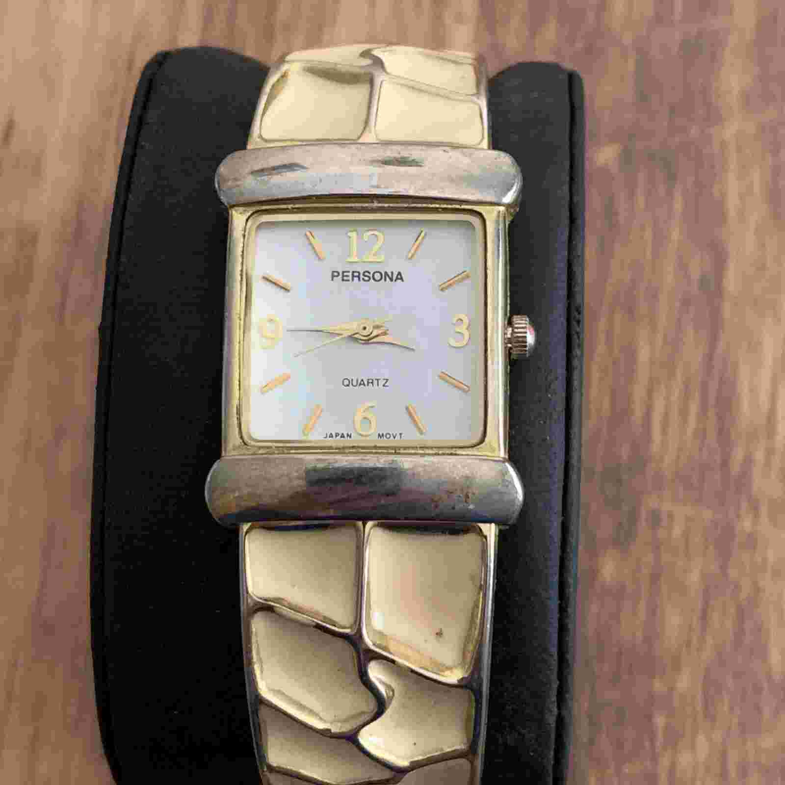 Persona Watch Cream Ans Gold Cuff Band White Face Working