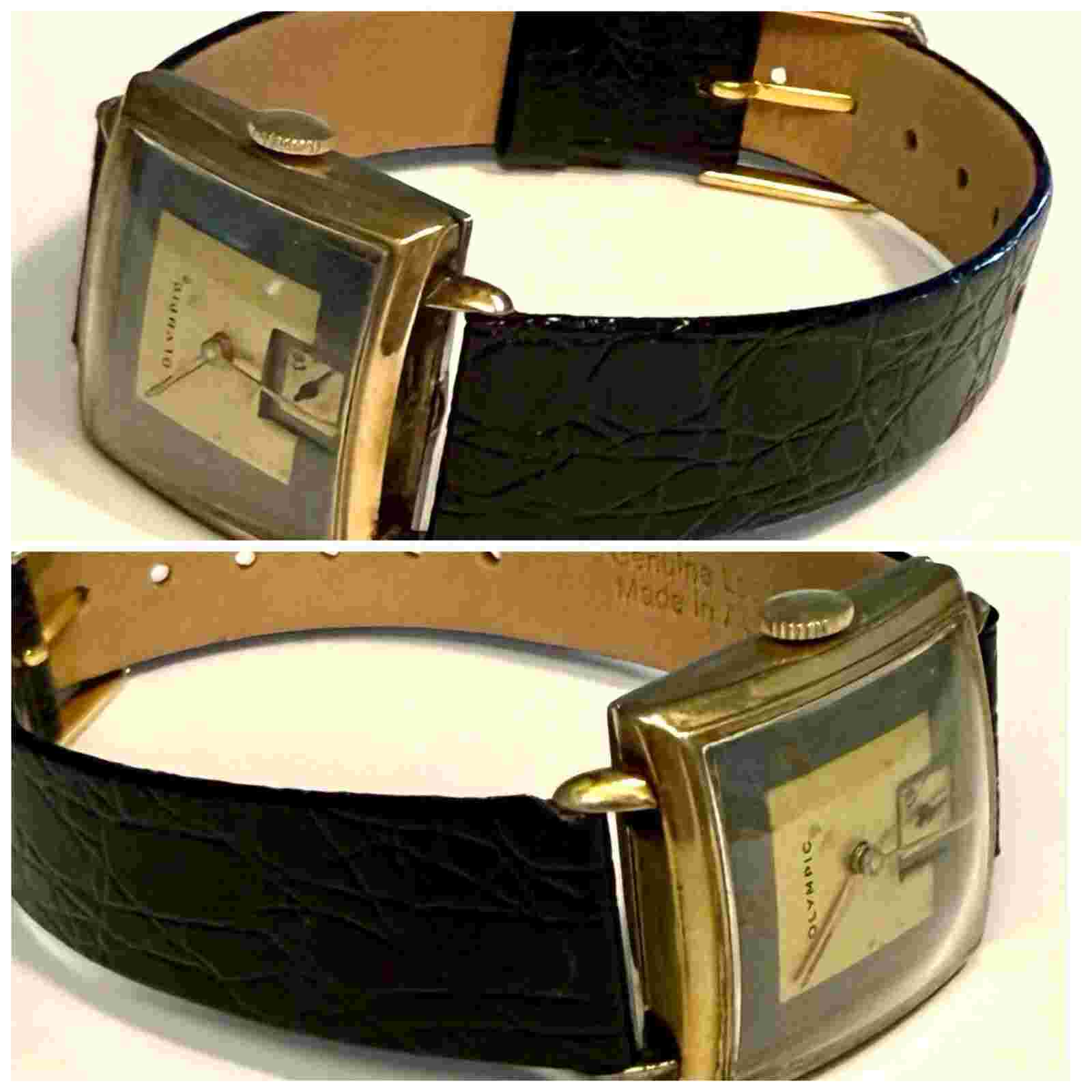 Vintage Goldtone 25.4mm Square Case Mechanical Manual Wind OLYMPIC Mens Watch