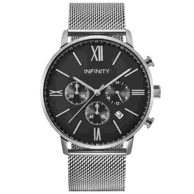 Infinity SP 02 Black Silver Mens Classic Chronograph Watch - Mesh Strap
