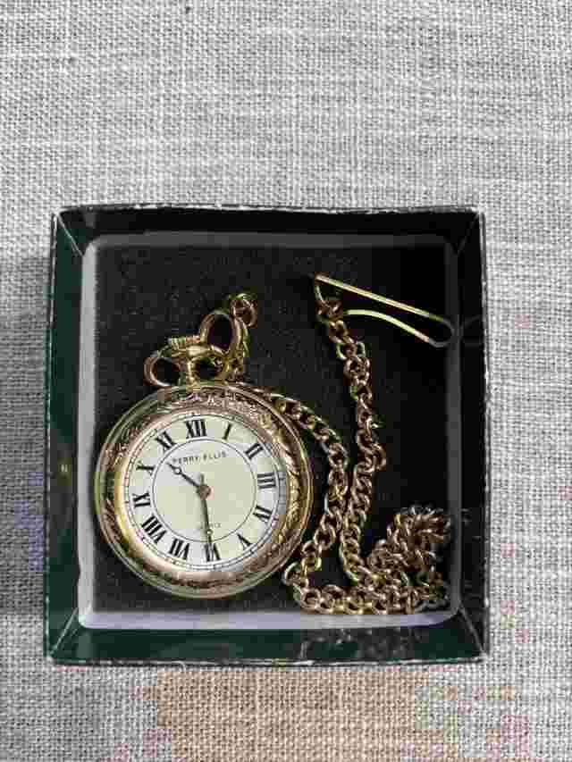 Perry Ellis Pocket Watch With Chain Untested (90)