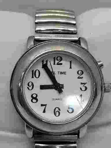 Vintage Tel-Time Watch Easy To Read Numerals Runs Speaks Date & Time Silver Tone