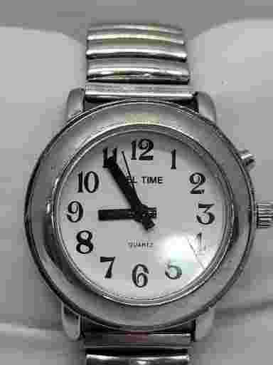 Vintage Tel-Time Watch Easy To Read Numerals Runs Speaks Date & Time Silver Tone