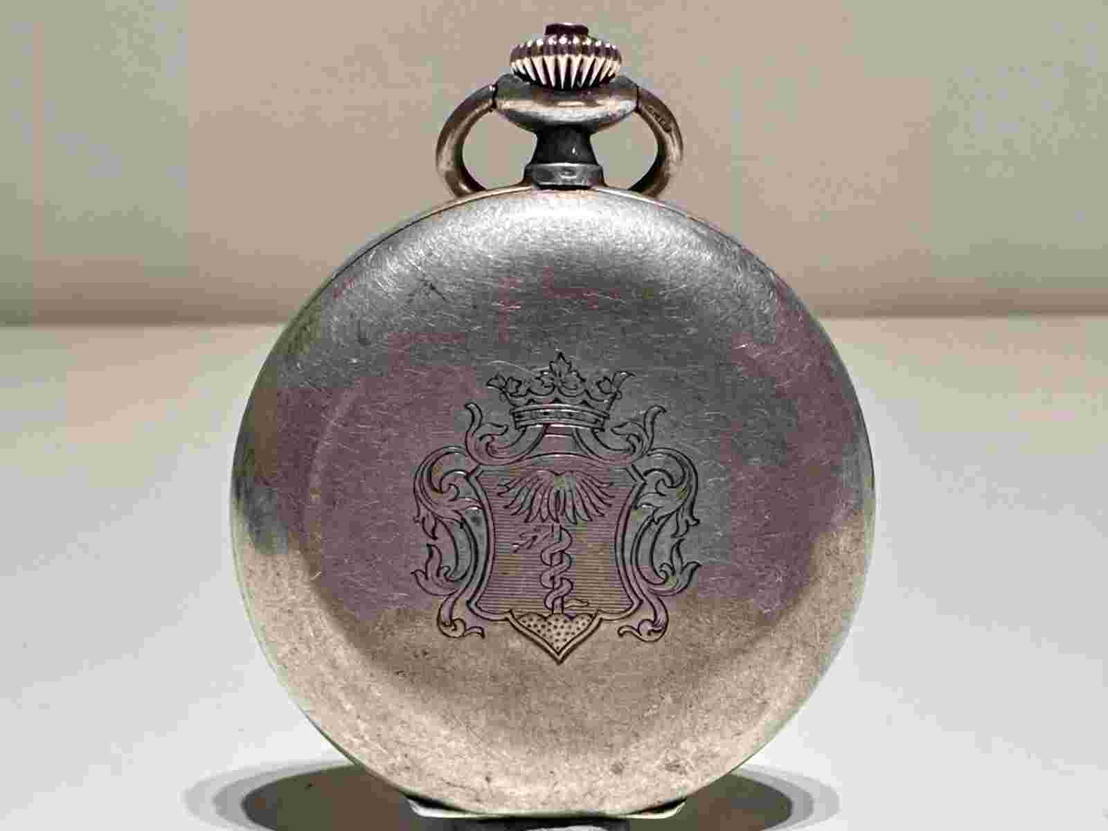 ANTIQUE VERY RARE MEN'S  SILVER 800 POCKET WATCH"BUREN" CARVED SNAKE AROUND PALM