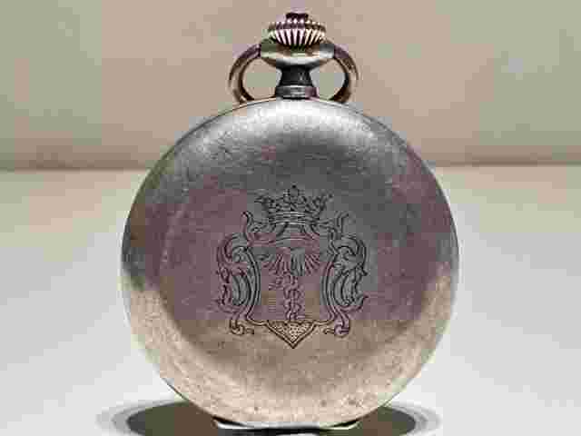 ANTIQUE VERY RARE MEN'S  SILVER 800 POCKET WATCH"BUREN" CARVED SNAKE AROUND PALM
