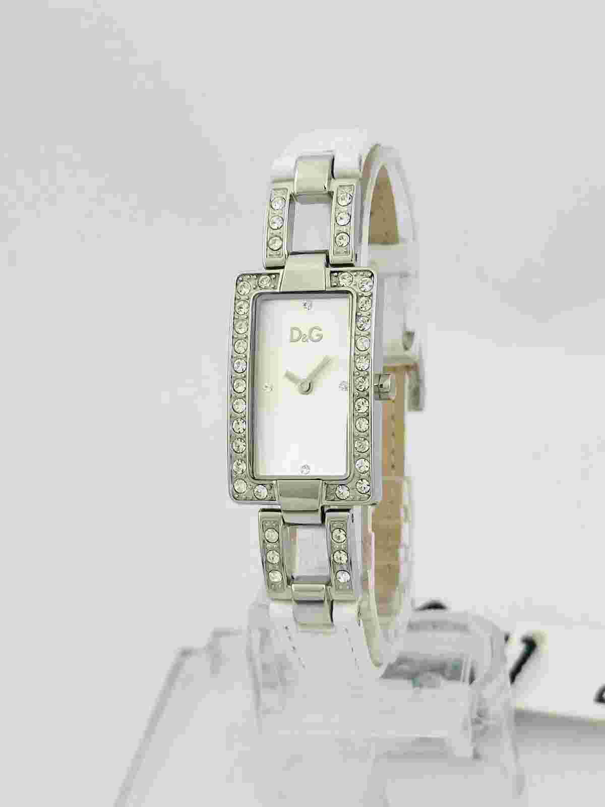 D&G Dolce & Gabbana DW0558 Women's CANNES White Leather Strap Stone Watch