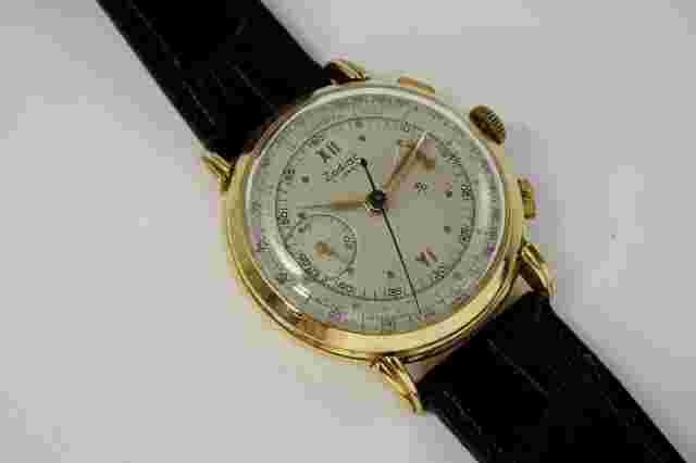 ZODIAC 2 REGISTER CHRONOGRAPH VINTAGE 18K NICE LARGE 37 MM VALJOUX 22 C.1950'S