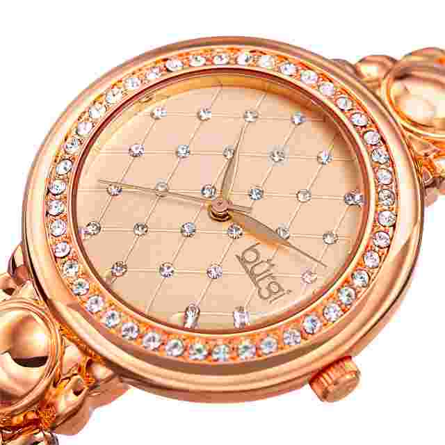 Women's Burgi BUR170RG Swarovski Crystal Bezel Argyle Engraved Bracelet Watch