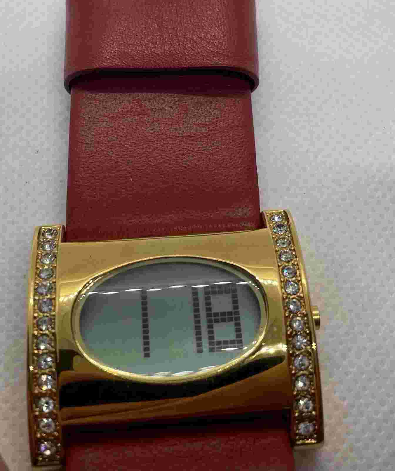 Joan Rivers Watch Women Silver Tone Rhinestone Dial Red Leather Band New Battery