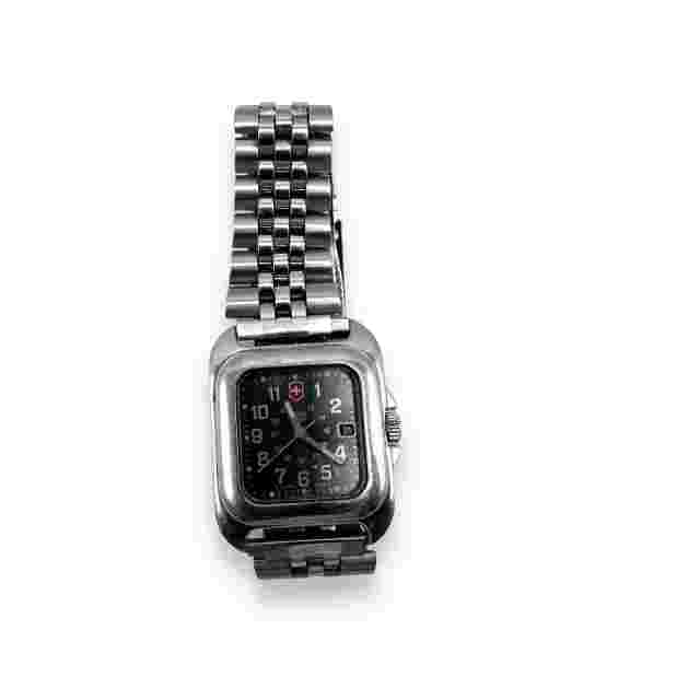 SWISS ARMY Rare ClaSSiC 30mm SQUARE Polished OFFICERS 1884 Electric BLUE Dial EX