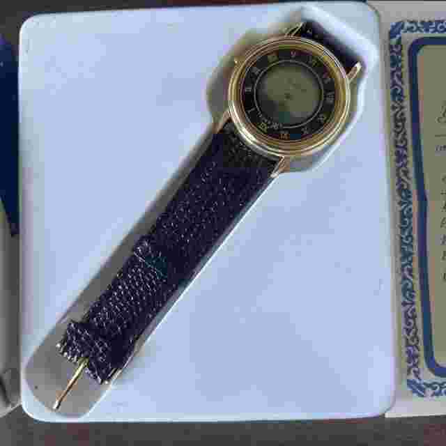 Marcel Women's Gold Tone Moon Face Black Leather Band Analog Quartz Watch 33mm