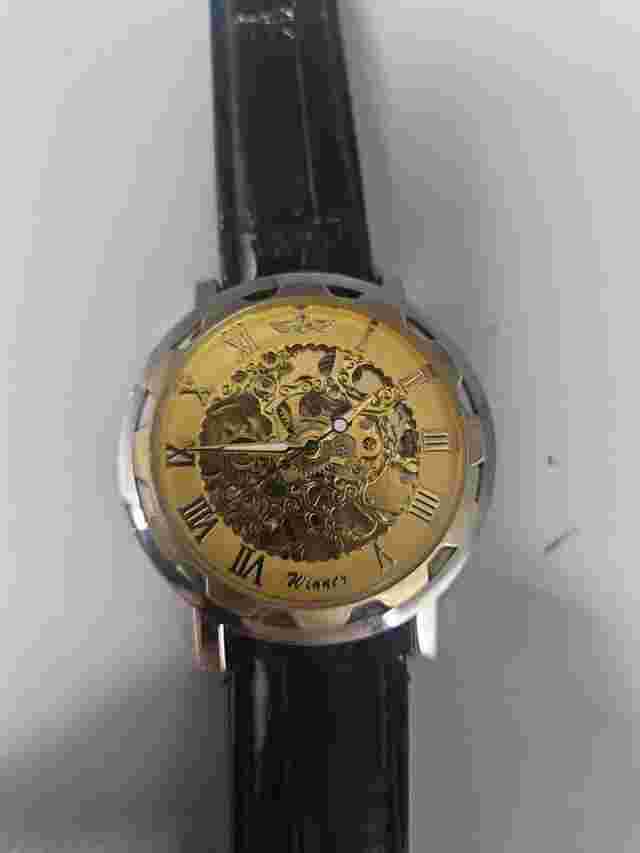 Winner Men's Skeleton Shipping from USA Self-Winding Stainless Steel Gold Color