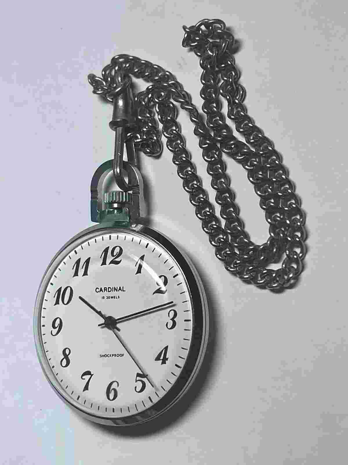 Cardinal Raketa 19 Jewel Shockproof Mechanical Pocket Watch With Chain USSR Made