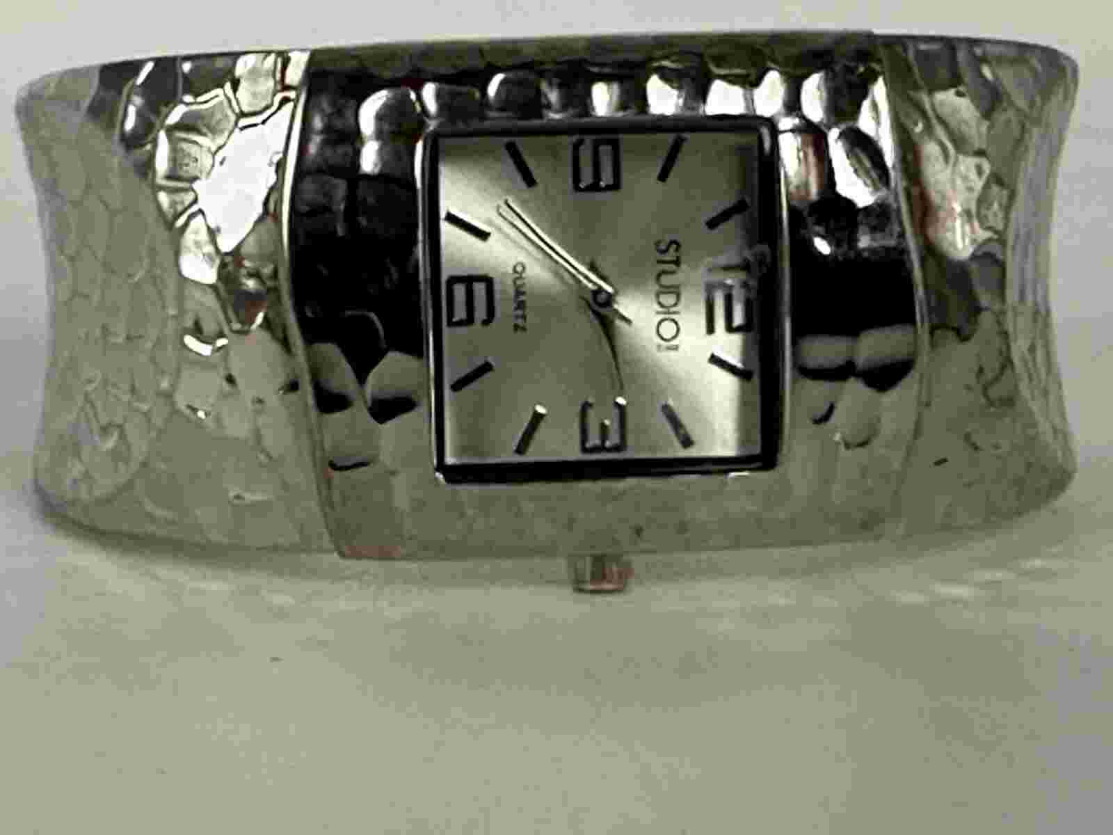 Studio Watch Women Silver Tone Clamper Cuff Bling