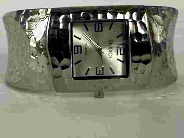 Studio Watch Women Silver Tone Clamper Cuff Bling