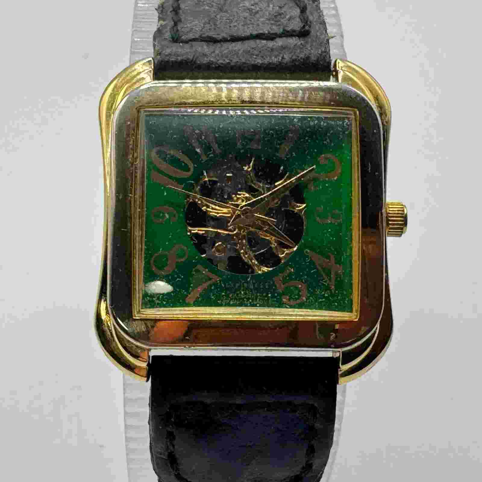Vintage LA Express Quartz Watch Unisex Gold Tone Green Square Analog New Battery