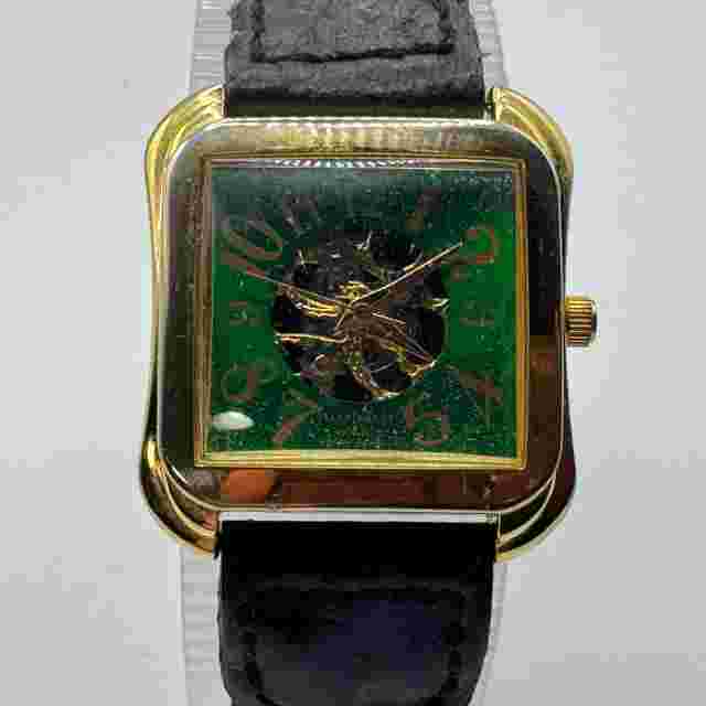Vintage LA Express Quartz Watch Unisex Gold Tone Green Square Analog New Battery