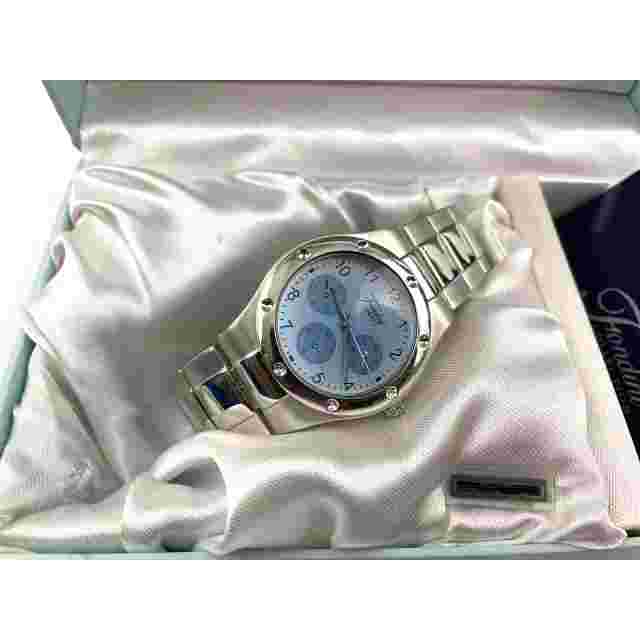 Fondini Watch Silver Blue Face Quartz Womens Original Box Swiss Driven Movement