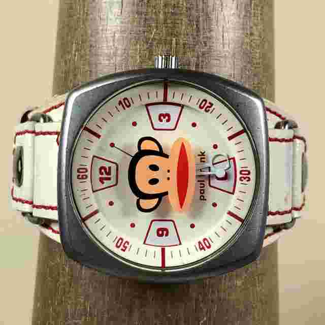 Paul Frank Womens Julius Monkey Dial White Leather Quartz Watch 7 1/4"