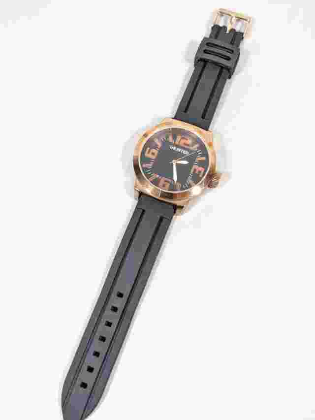 Unlisted Kenneth Cole Mens Rose Gold Tone Black Silicone Band Watch