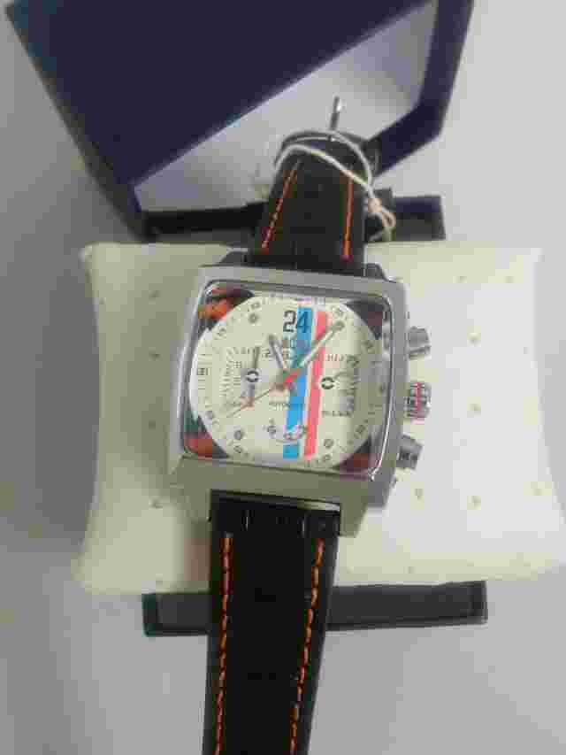 Watch Le Mans Style Steve McQueen Movie Fan New + Boxed Chrome +Leather Strap