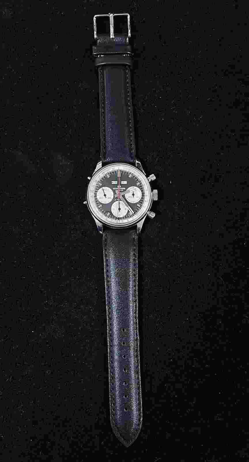 Wakmann 1309 Triple Date Calendar Chronograph Valjoux 723 Panda Dial 37mm Watch
