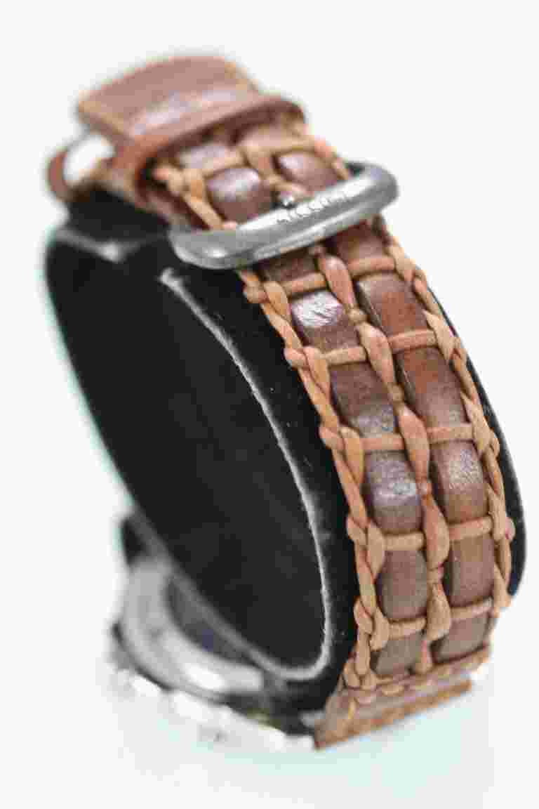 Fossil Men Watch Silver Stainless Steel 30m Leather Brown Batt White Date Quartz