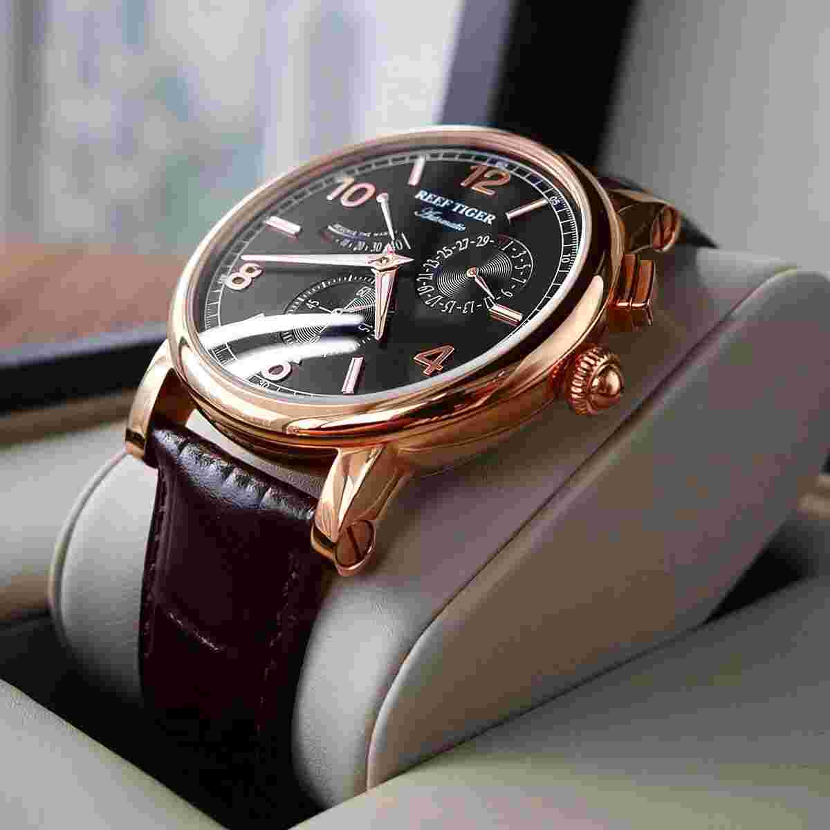 Reef Tiger Retro Mechanical Watch Men's Calendar Business Multi-Function Watch