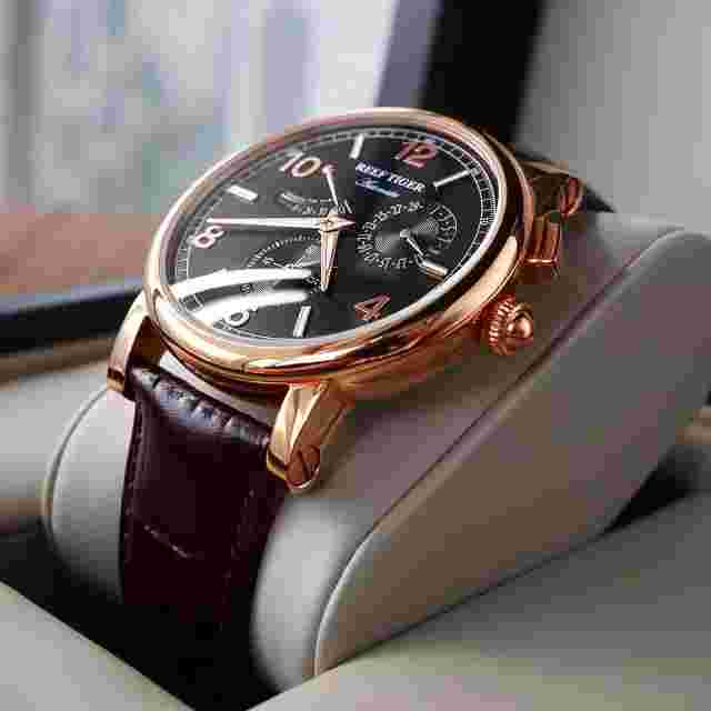 Reef Tiger Retro Mechanical Watch Men's Calendar Business Multi-Function Watch