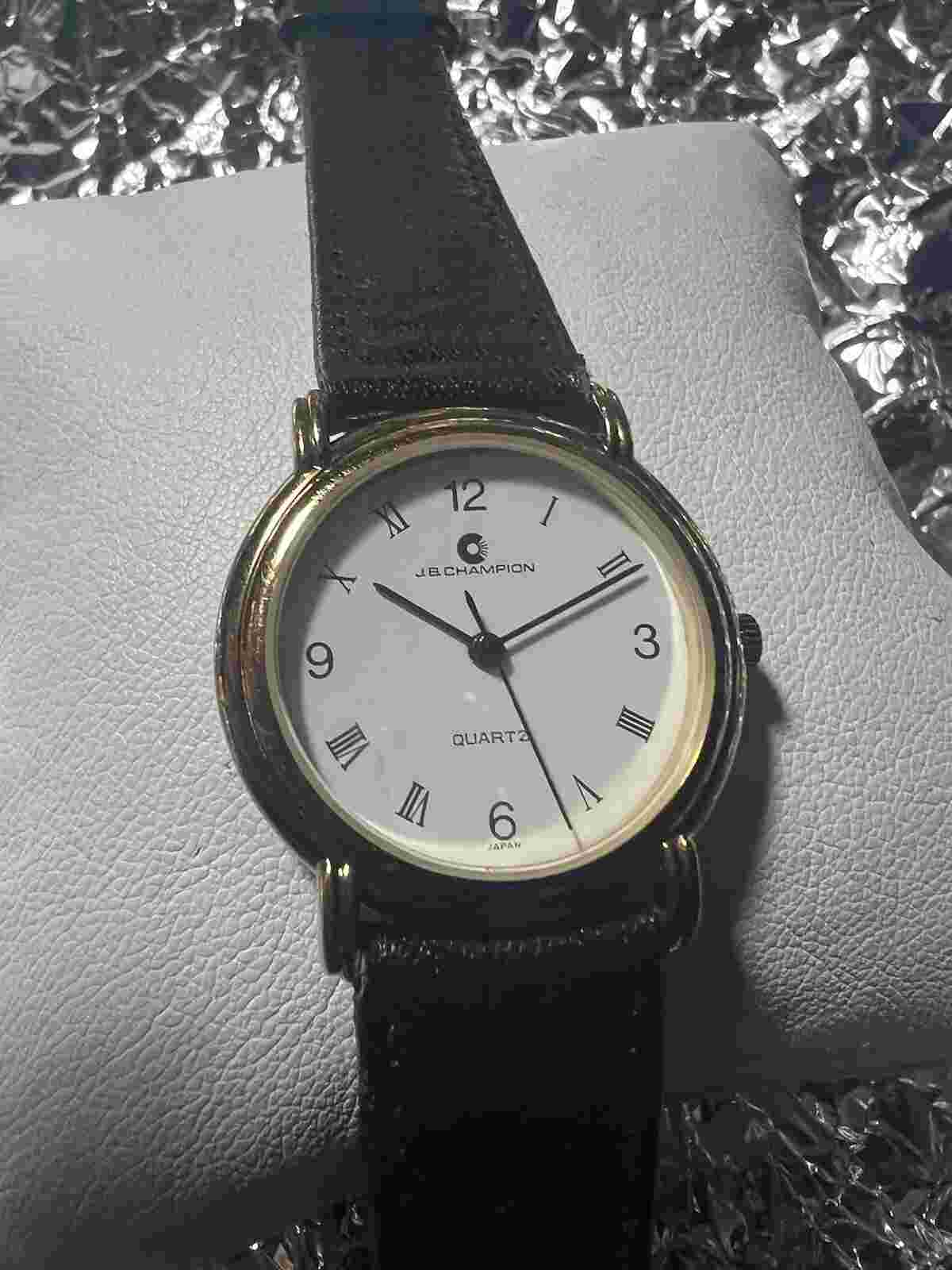 JB Champion Quartz ladies watch, White Face, Roman Number,31mm Case,BL/leather