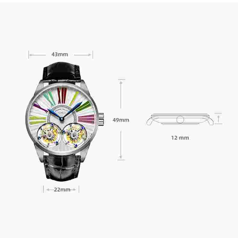 MERKUR Men Luxury Watch Real Double Tourbillon Mechanical Wristwatch Roman Scale