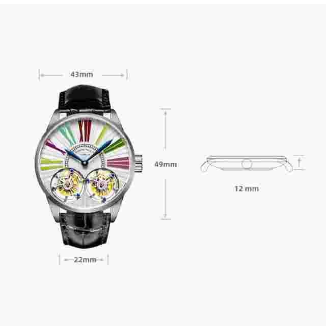 MERKUR Men Luxury Watch Real Double Tourbillon Mechanical Wristwatch Roman Scale