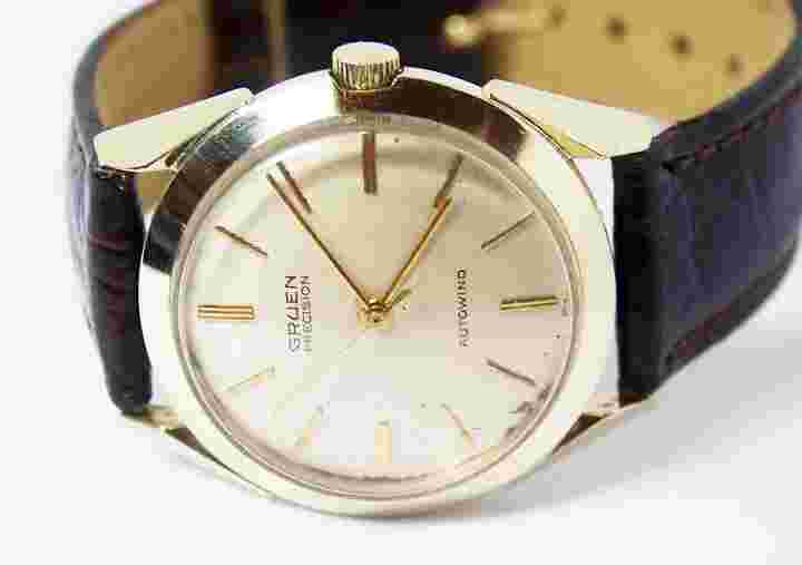 Vintage 14k GRUEN PRECISION 23J Mens Automatic Watch 1950s* EXLNT* SERVICED