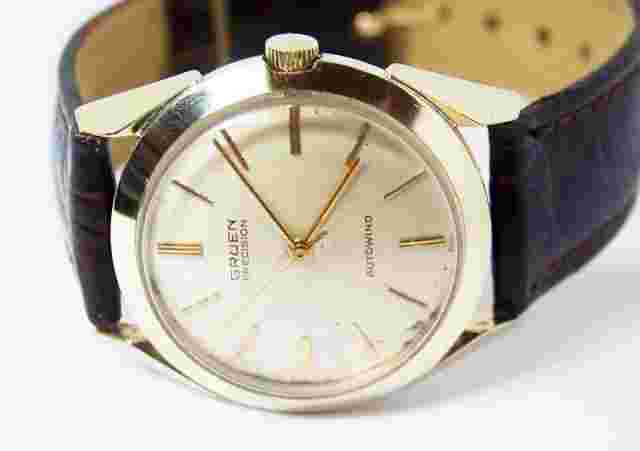 Vintage 14k GRUEN PRECISION 23J Mens Automatic Watch 1950s* EXLNT* SERVICED