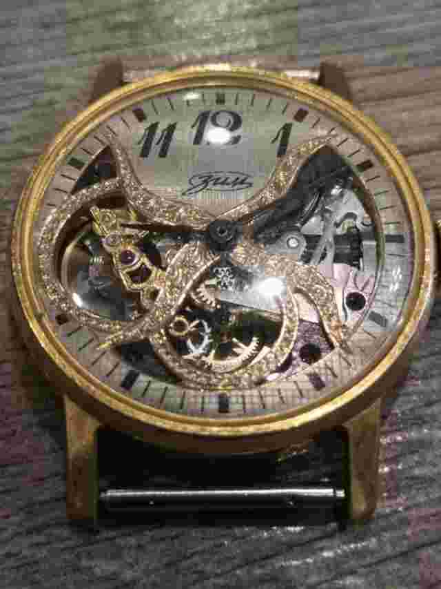 Handmade USSR watch skeleton "ZIM" 1980s men's, women's, vintage, GOLD-PLATED