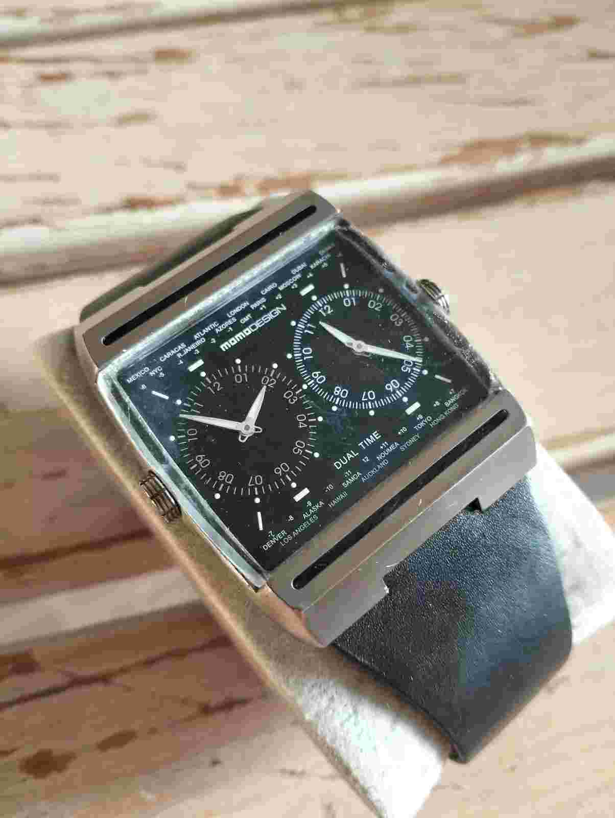 MomoDesign Mens Watch MD-077 Dual Face/Swiss Movement Titanuim World GMT Italy