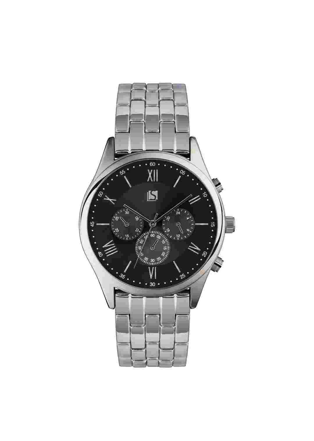 Spirit Men's Black Dial Silver Colour Metal Bracelet Watch