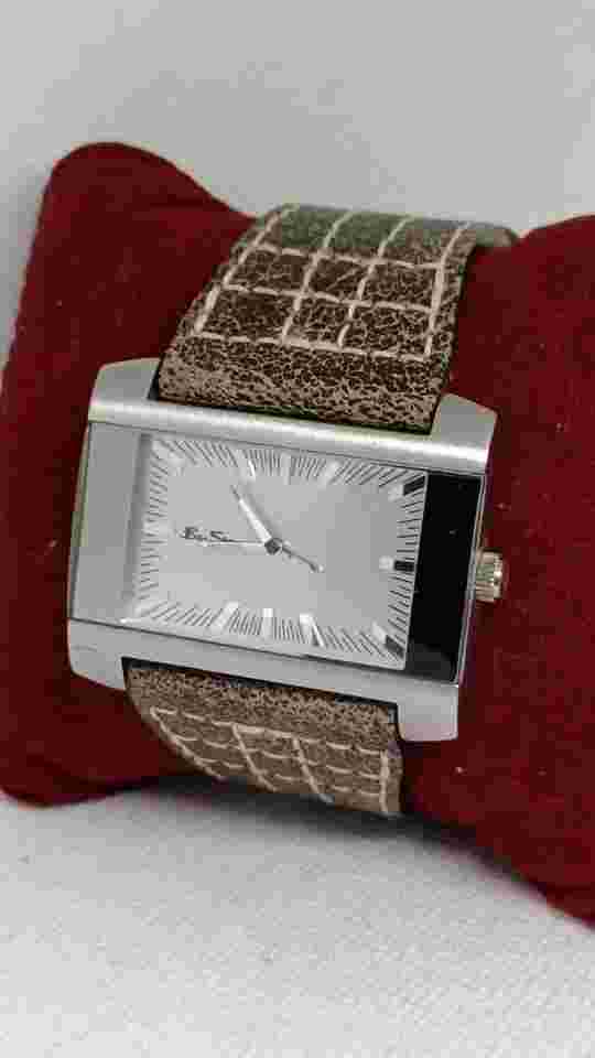 BEN SHERMAN Mens Brown Leather Strap Rectangular Analogue Watch - VGC & Working