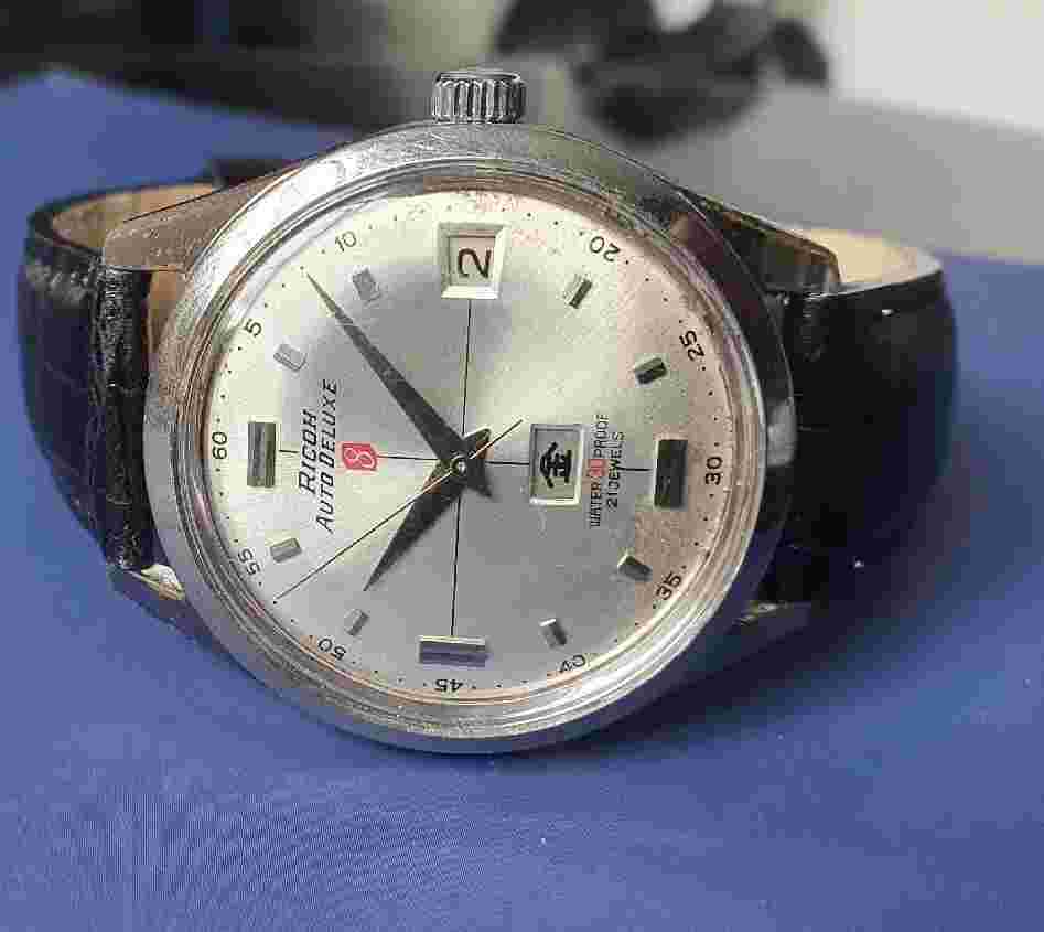 Vintage Ricoh Auto Deluxe 8 Automatic Stainless Steel Japan Watch 1801