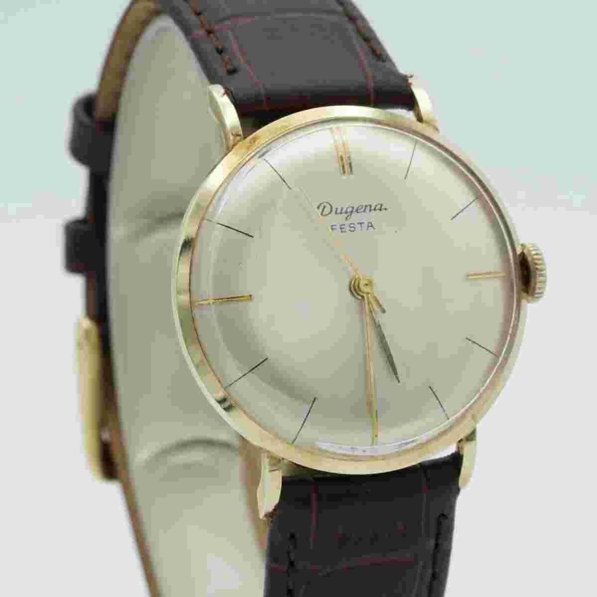 Dugena Men's Watch Festa Hand-Wound 34mm Vintage 14k 585 Gold D001