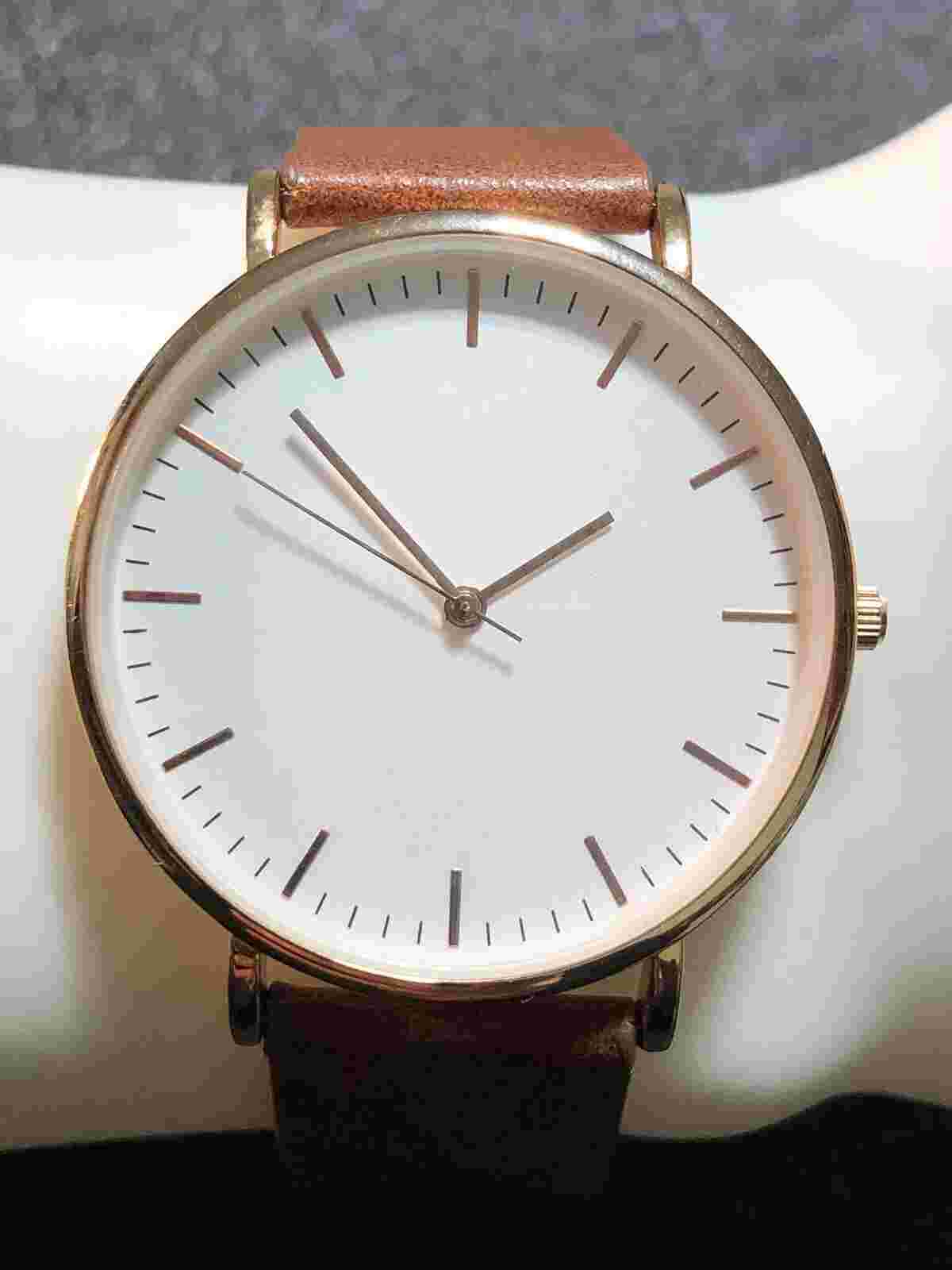 H&M Men’s Watch Rose Gold Tone Brown Leather Strap Japan Mvt. 41mm New Battery