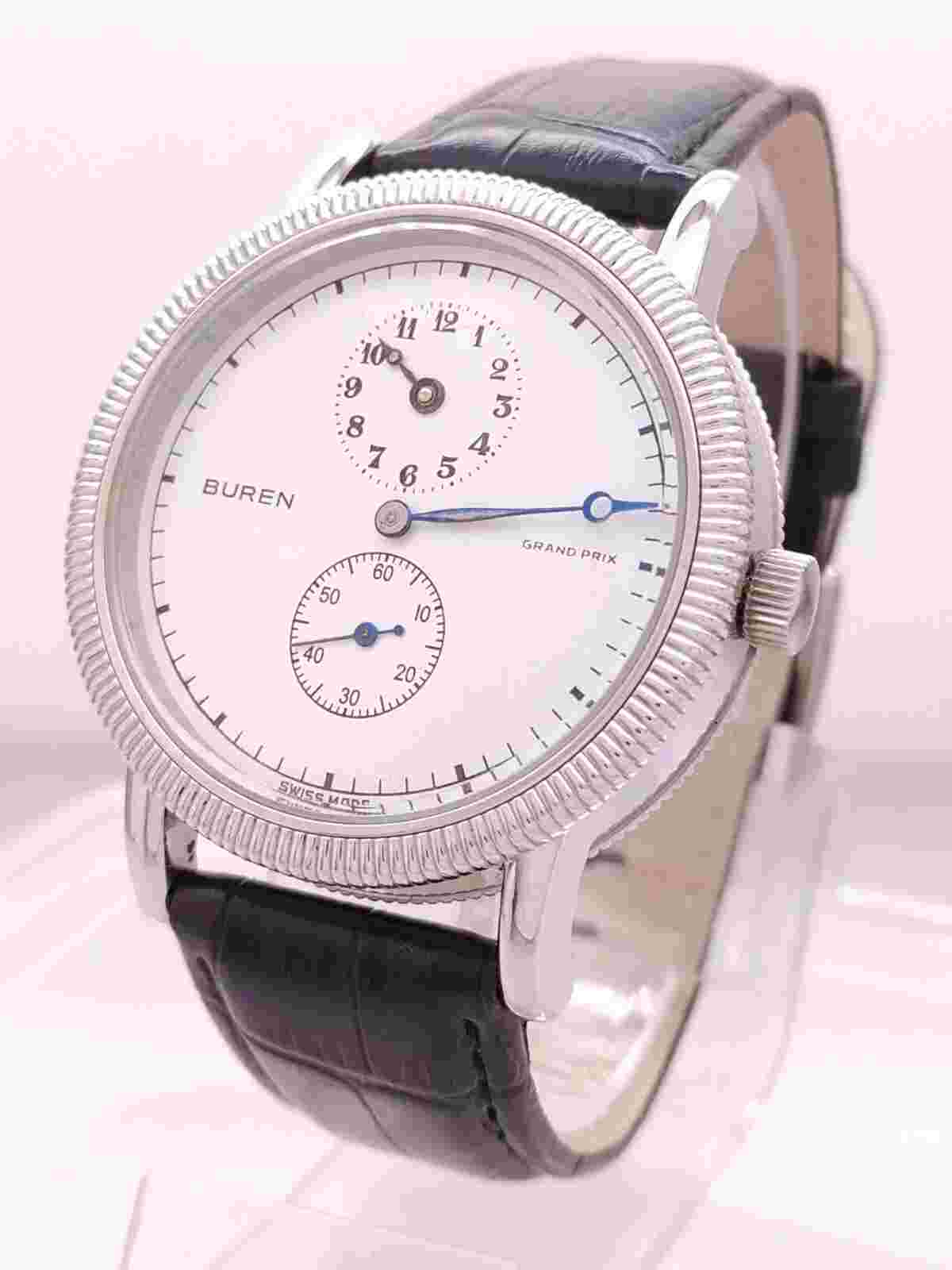BUREN GRAND PRIX SWISS WHITE DIAL 44mm MECHANICAL VINTAGE MEN'S REGULATOR WATCH