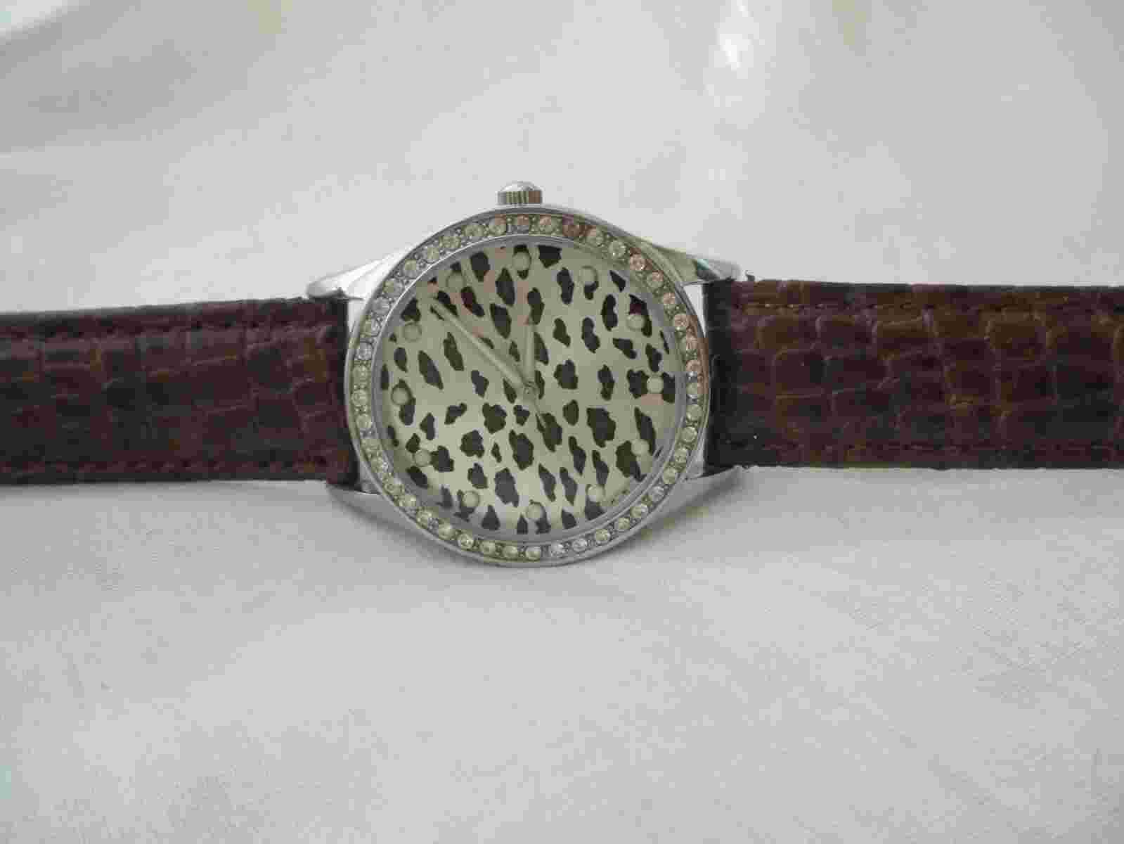 Bijou Brigitte Watch, Brown Buckle Band, Rhinestones, WORKING!