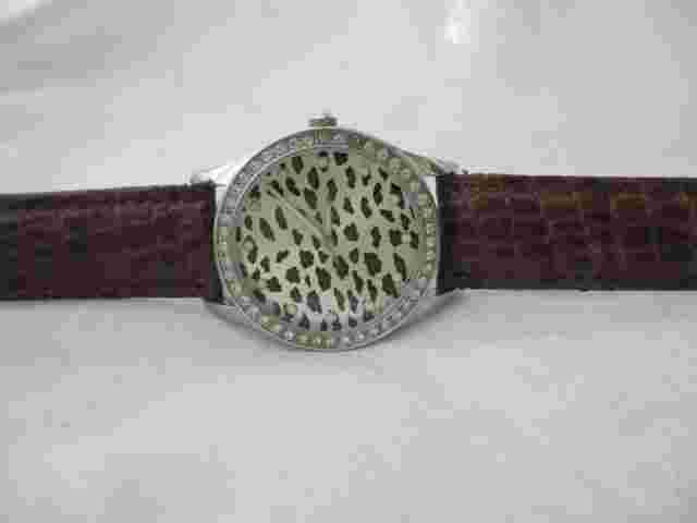 Bijou Brigitte Watch, Brown Buckle Band, Rhinestones, WORKING!