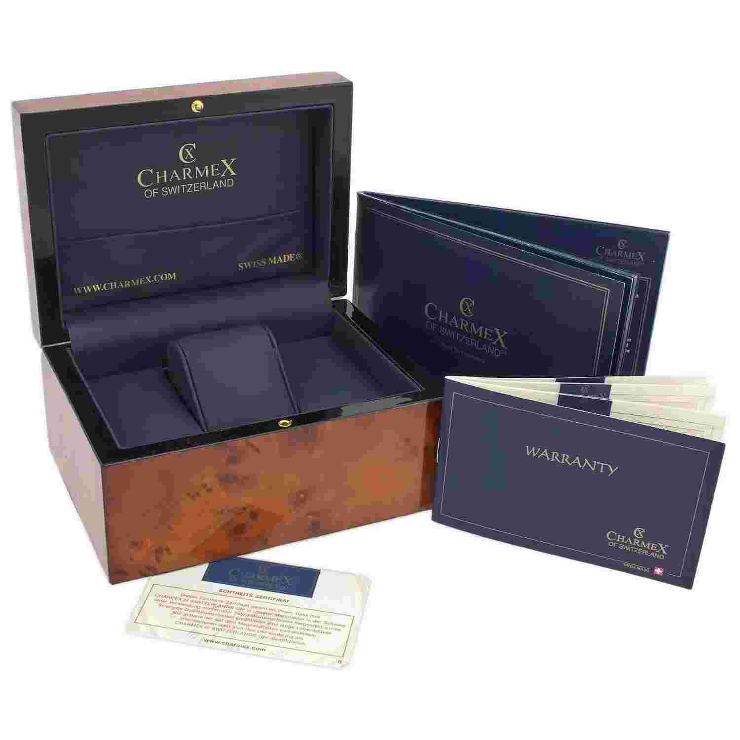 Charmex Cosmopolitan II Men's 48mm Black Calfskin Synthetic Sapphire Watch 2595