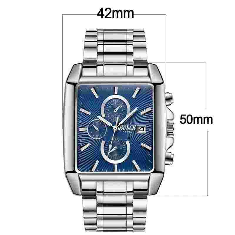 Rectangle Men Wristwatch Casual Business Fashion Stainless Steel Male Watchband